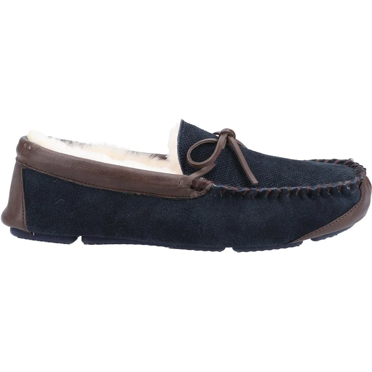 Cotswold Northwood Sheepskin Moccasin Slipper Navy