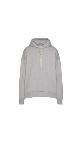 Cotton Hooded Sweatshirt with V Metal Detail - Grey