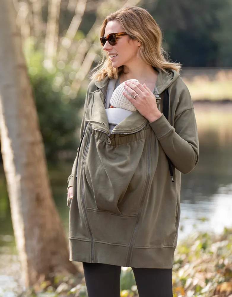 Cotton Khaki 3 in 1 Maternity Hoodie