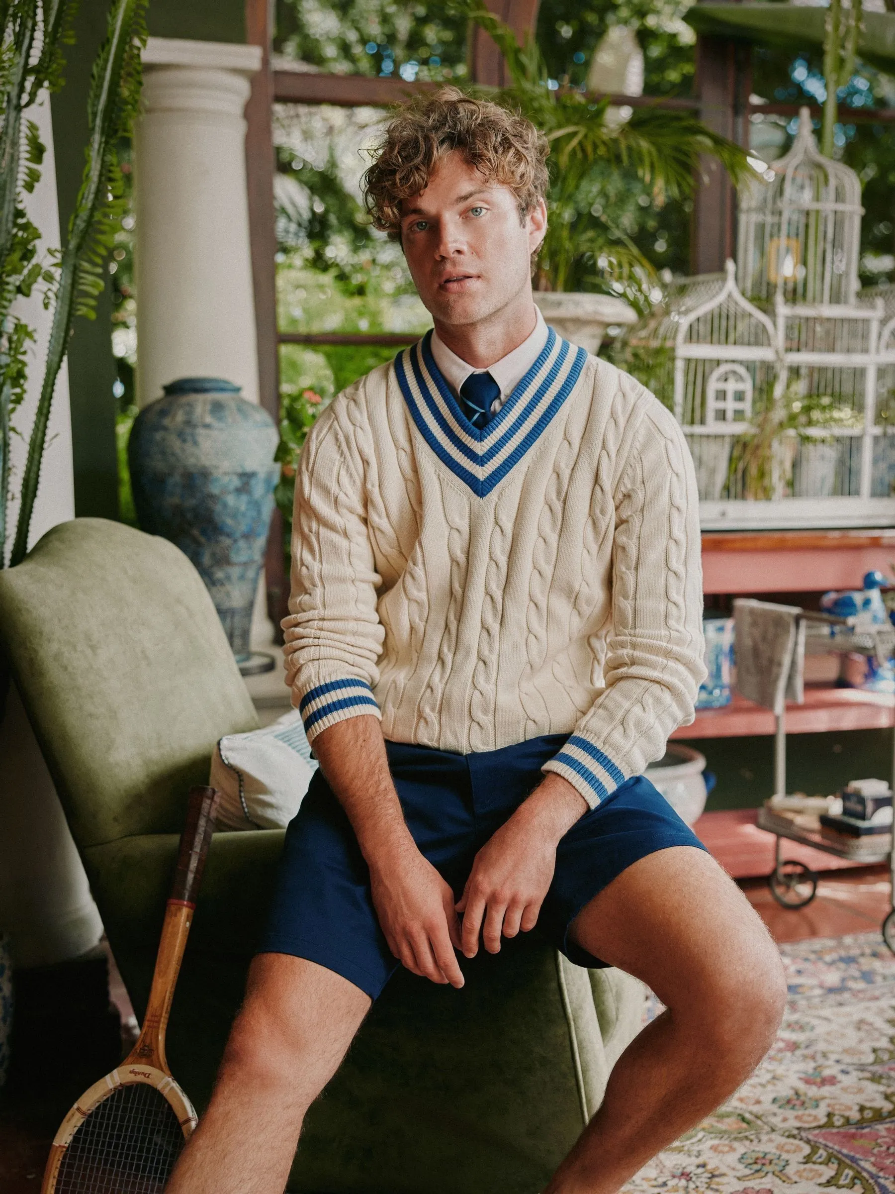 Cream Cable Knit V Neck Cricket Jumper