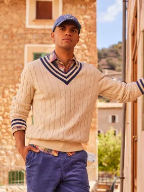Cream Cable Knit V Neck Cricket Jumper