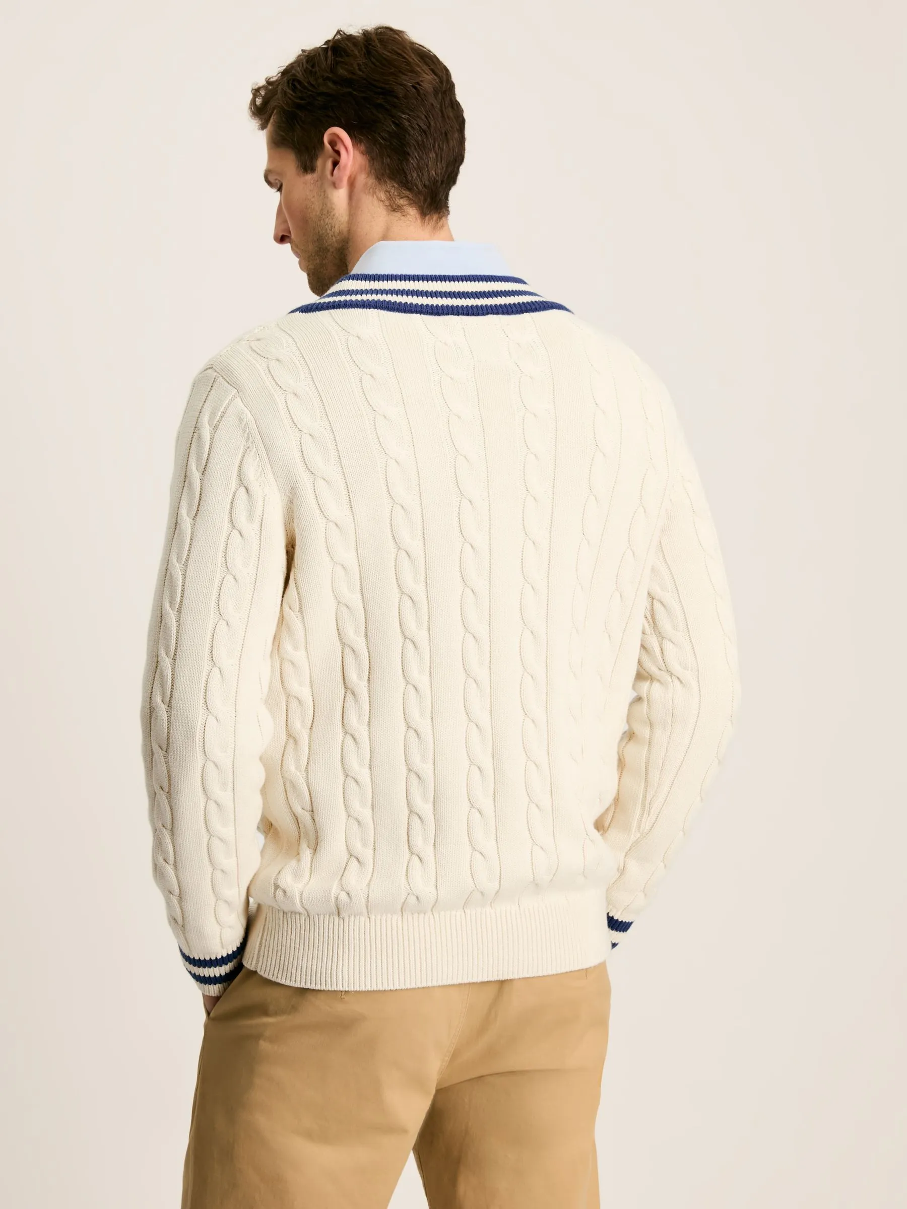 Cream Cable Knit V Neck Cricket Jumper