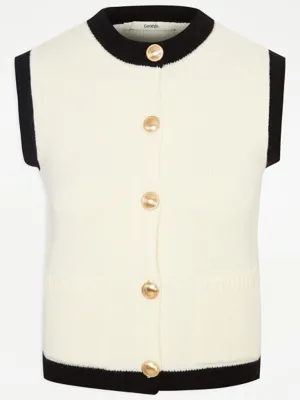 Cream Contrast Button Front Knitted Vest | Women | George at ASDA