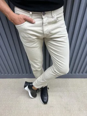 Cream Slim Fit Jeans for Men by GentWith.com