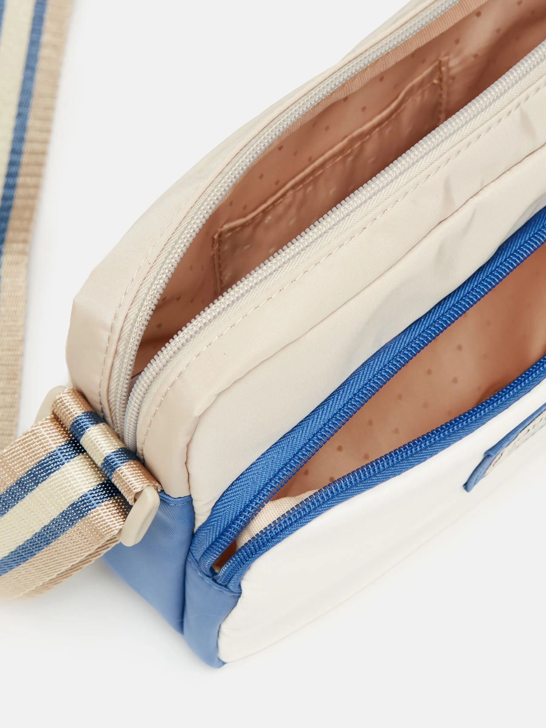 Cream/Blue Lightweight Cross Body Bag