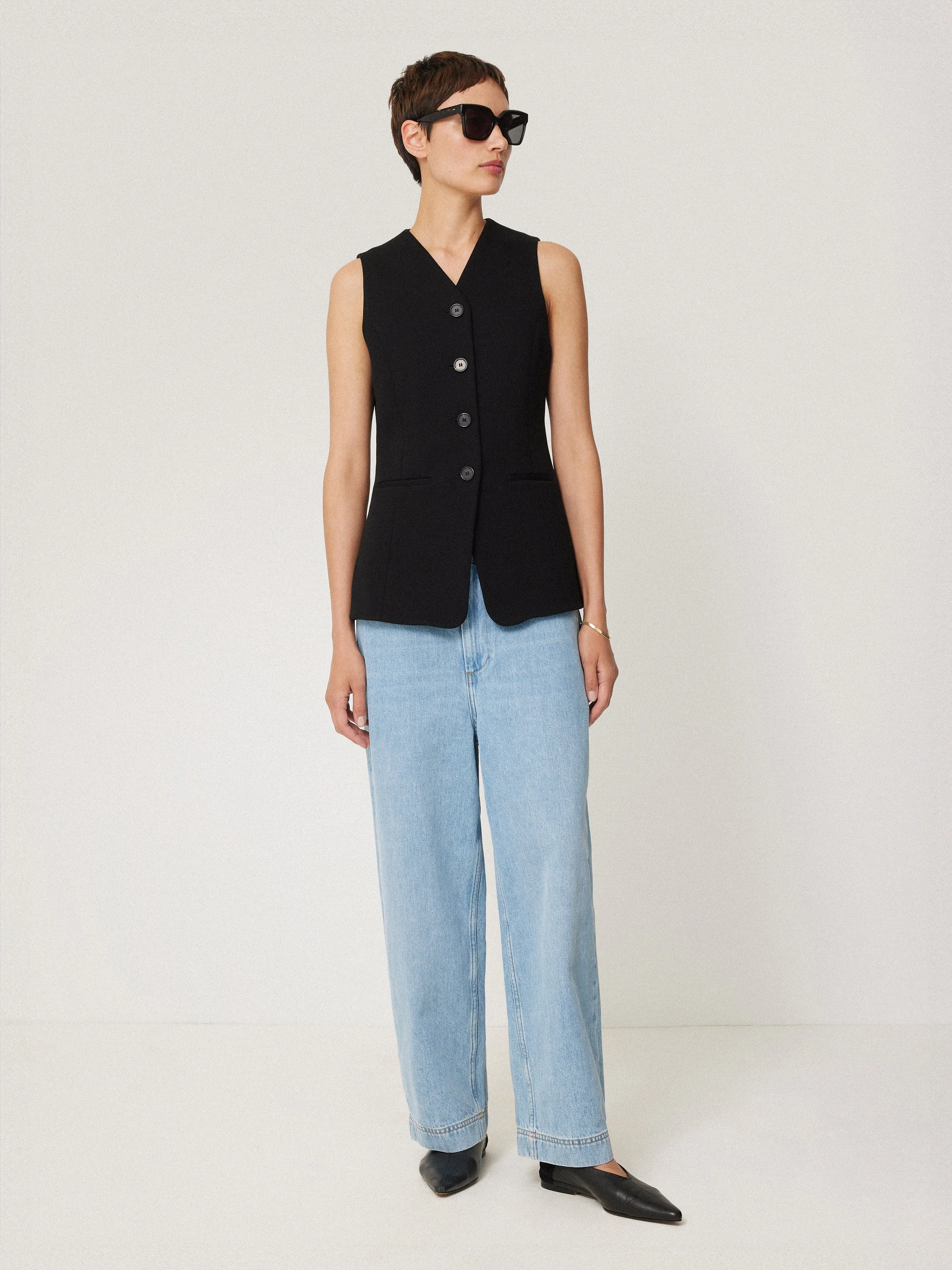 Crepe Ponte Jersey Waistcoat | Black