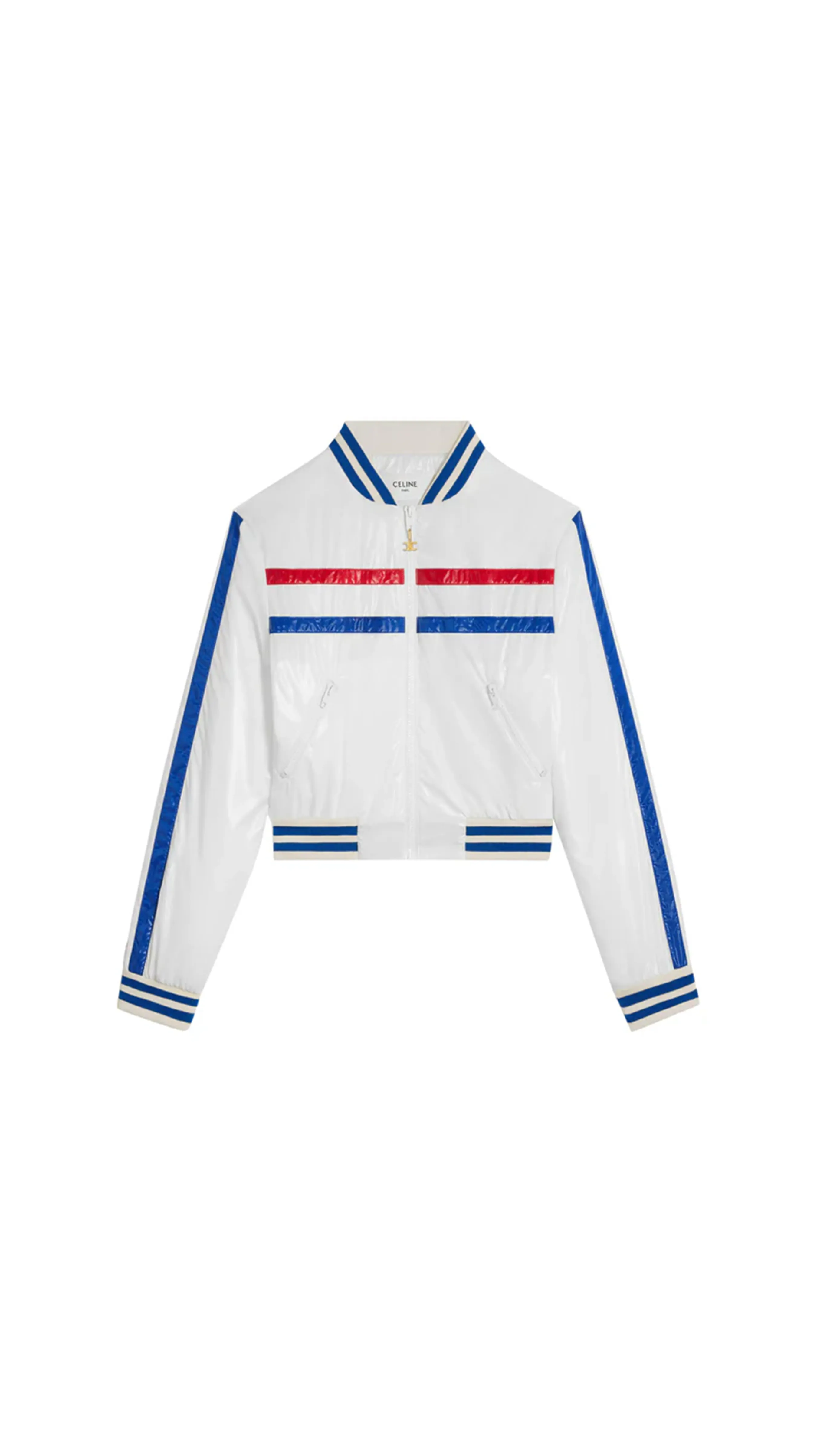 Cropped Blouson Jacket In Lightweight Nylon - White/Blue/Red