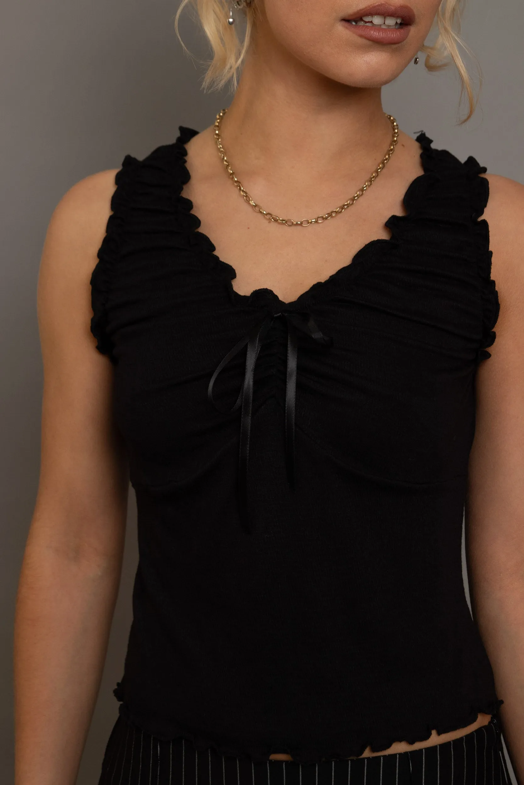 Daisy Street Ruched Edge Vest Top With Bow Detail