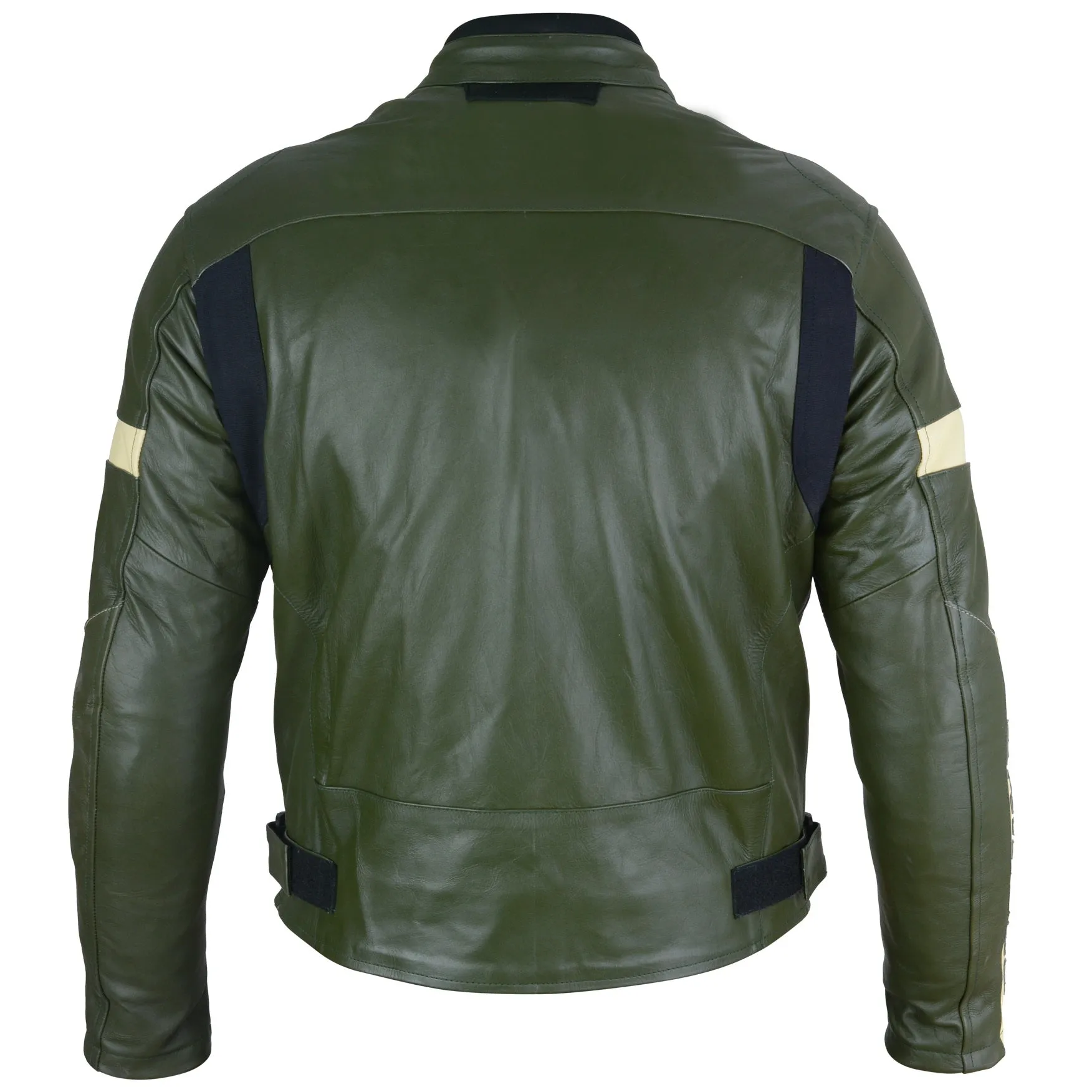 Dark Green Leather Motorcycle Jacket - Protective Armor Leather Biker - Leather Skin Shop