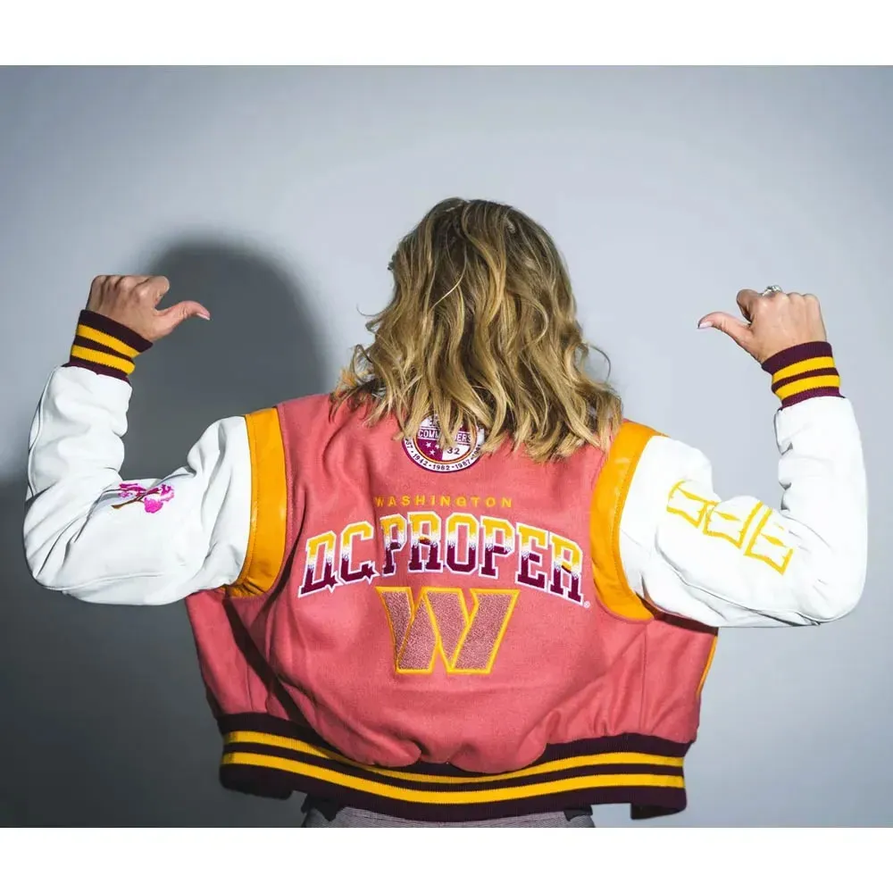 DC Proper Washington Commanders Pink Cropped Varsity Jacket