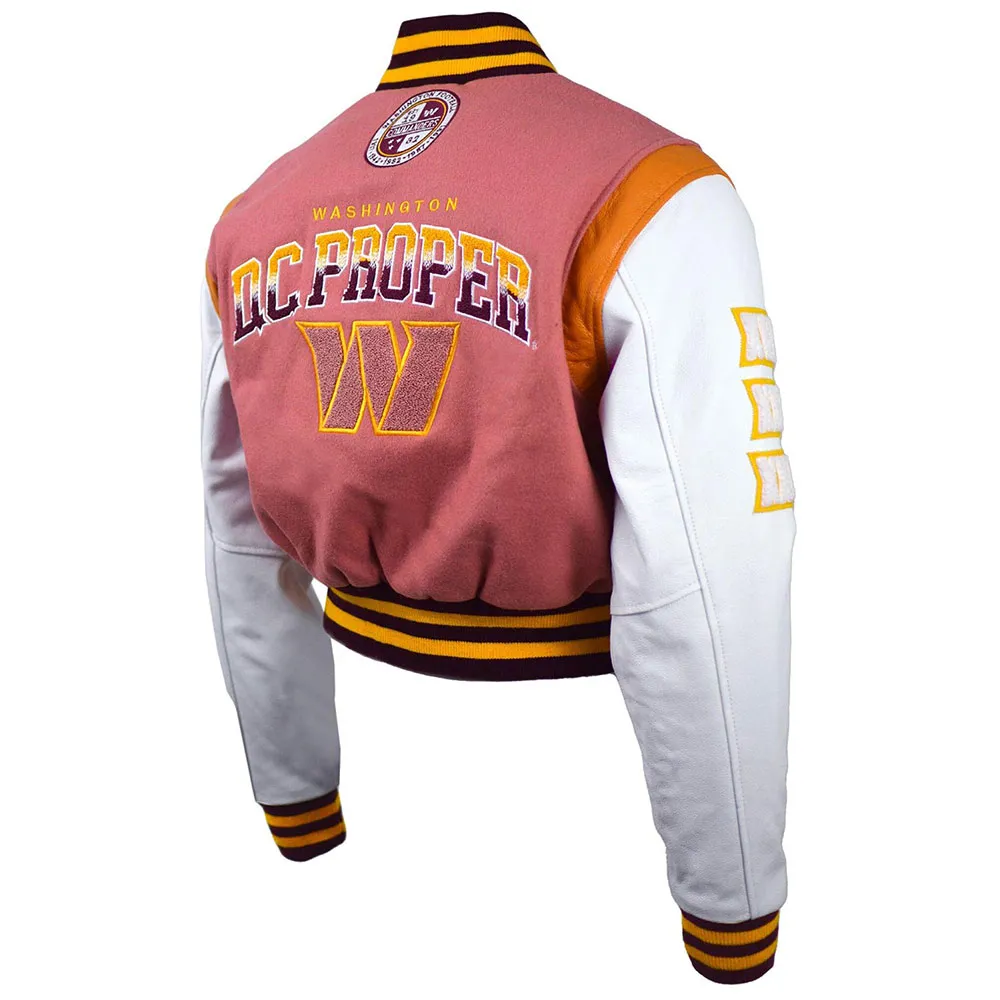 DC Proper Washington Commanders Pink Cropped Varsity Jacket