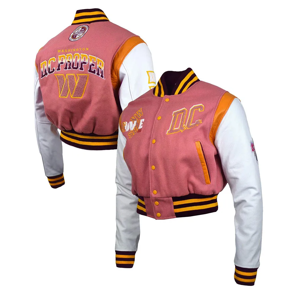 DC Proper Washington Commanders Pink Cropped Varsity Jacket