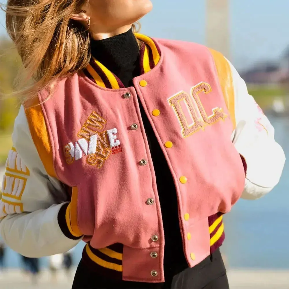 DC Proper Washington Commanders Pink Cropped Varsity Jacket