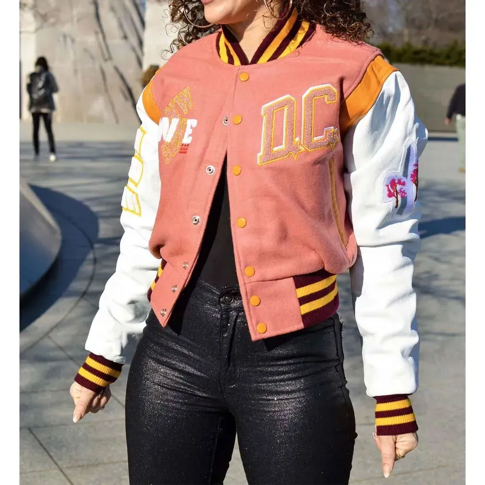 DC Proper Washington Commanders Pink Cropped Varsity Jacket