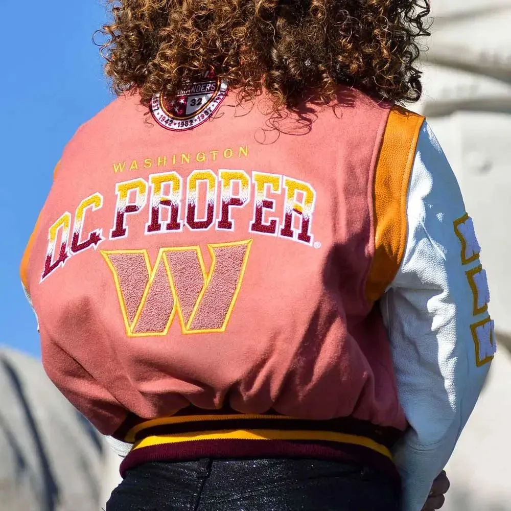 DC Proper Washington Commanders Pink Cropped Varsity Jacket