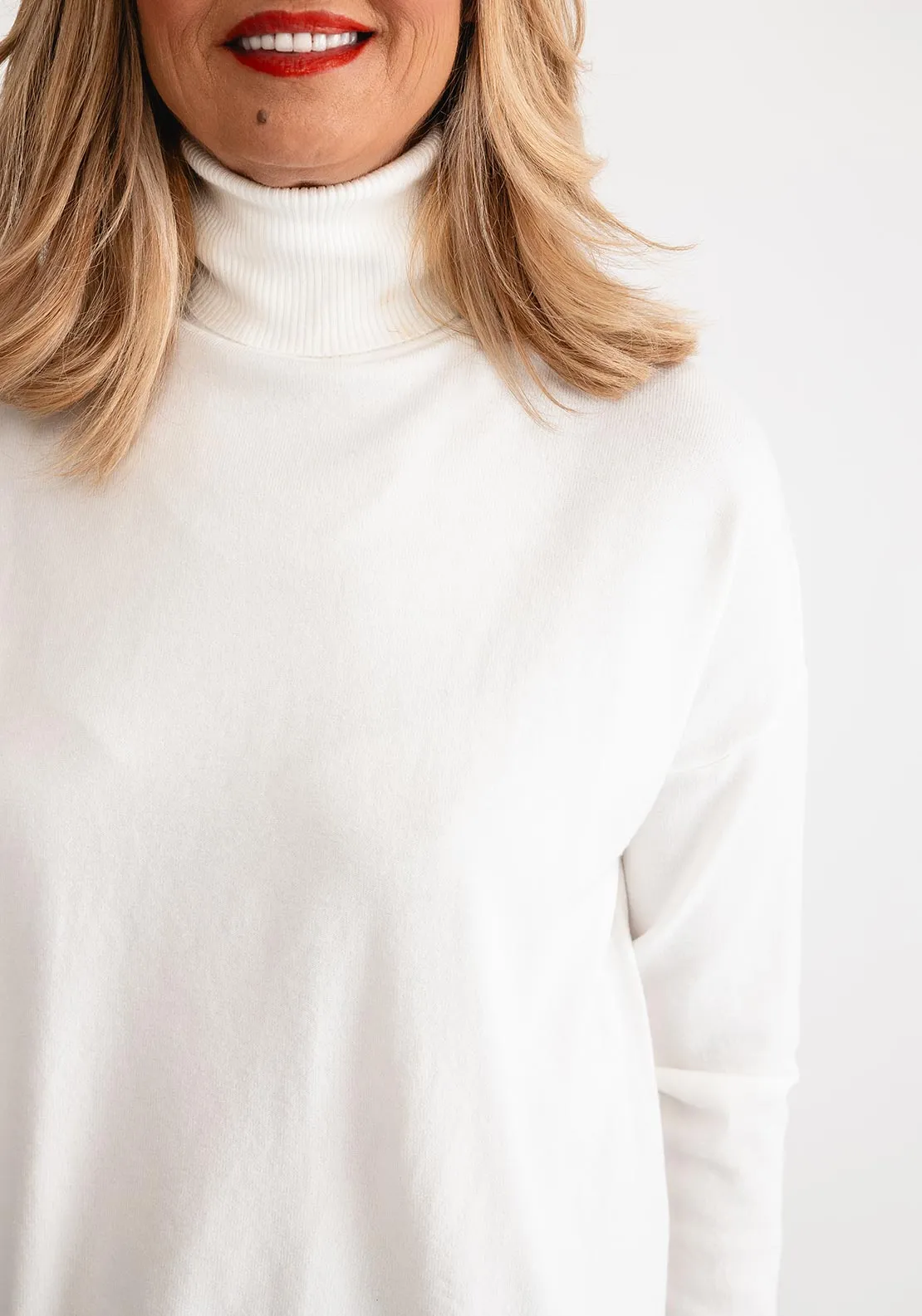 D.E.C.K By Decollage One Size Roll Neck Sweater, Cream
