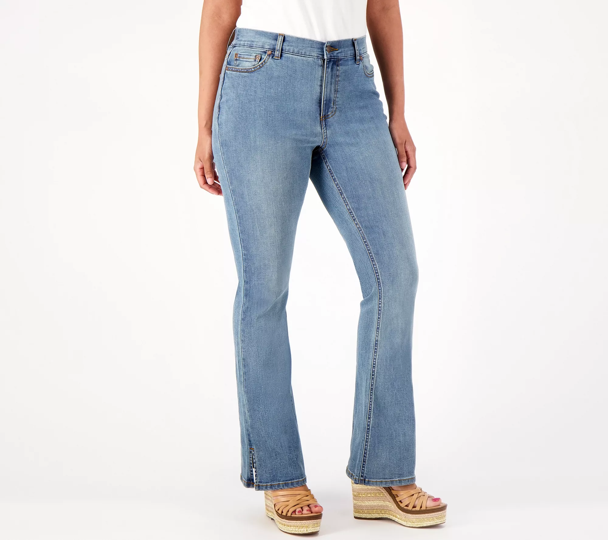 Denim & Co. Canyon Retreat Petite Easy Stretch Side Slit Jeans