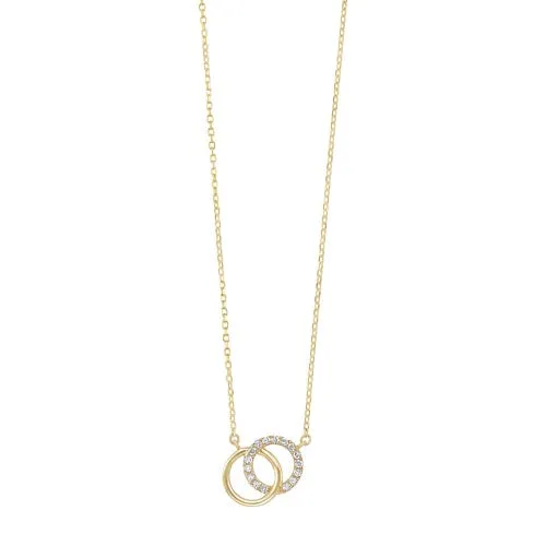 Diamond Double Eternity Circle Pendant Necklace In 14k Yellow Gold (0.08 Ctw)