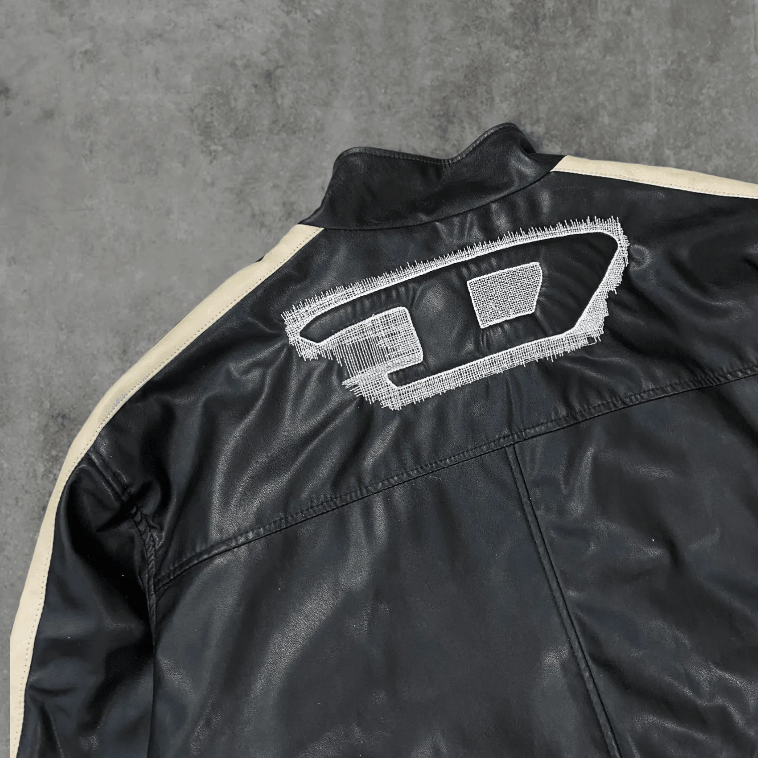 DIESEL 'D' BLACK LEATHER JACKET - L