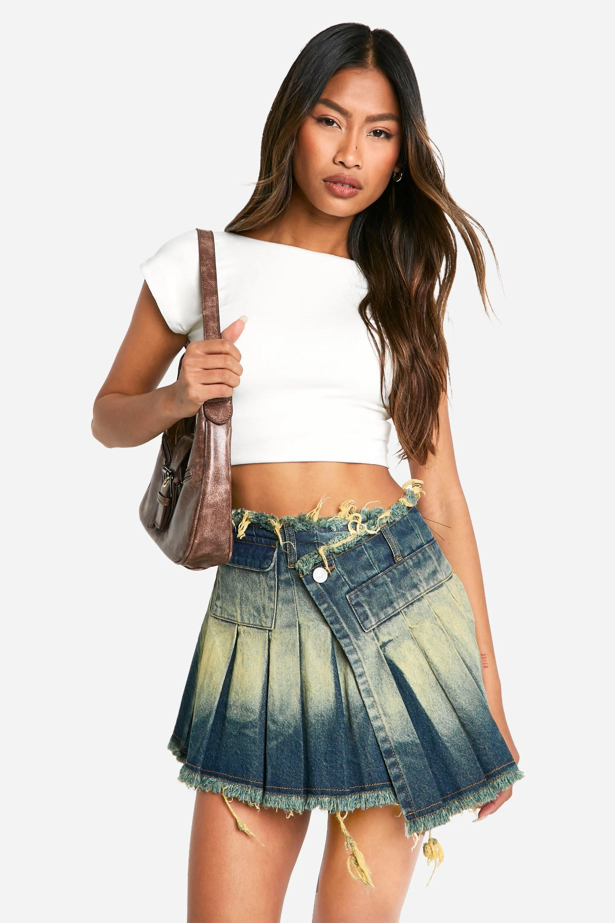 Distressed Hem Denim Tennis Skirt