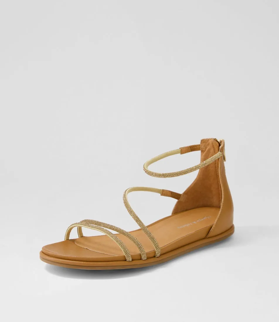 DJANGO & JULIETTE Bonn Tan Jewel Fabric Leather Sandals