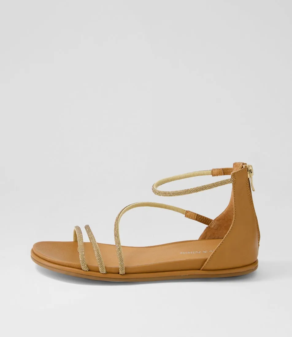 DJANGO & JULIETTE Bonn Tan Jewel Fabric Leather Sandals