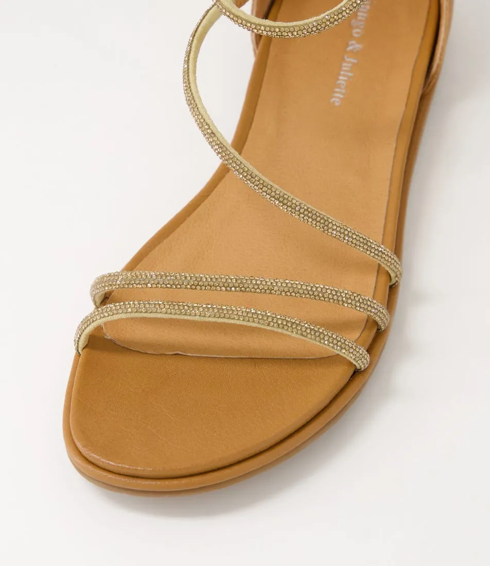 DJANGO & JULIETTE Bonn Tan Jewel Fabric Leather Sandals