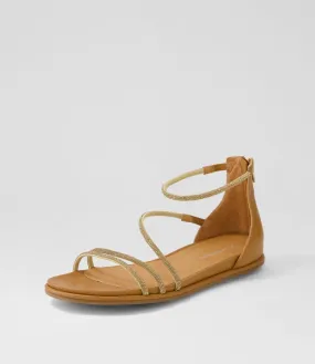 DJANGO & JULIETTE Bonn Tan Jewel Fabric Leather Sandals