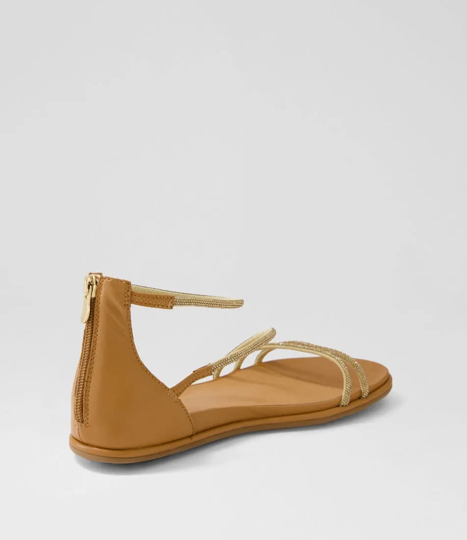 DJANGO & JULIETTE Bonn Tan Jewel Fabric Leather Sandals