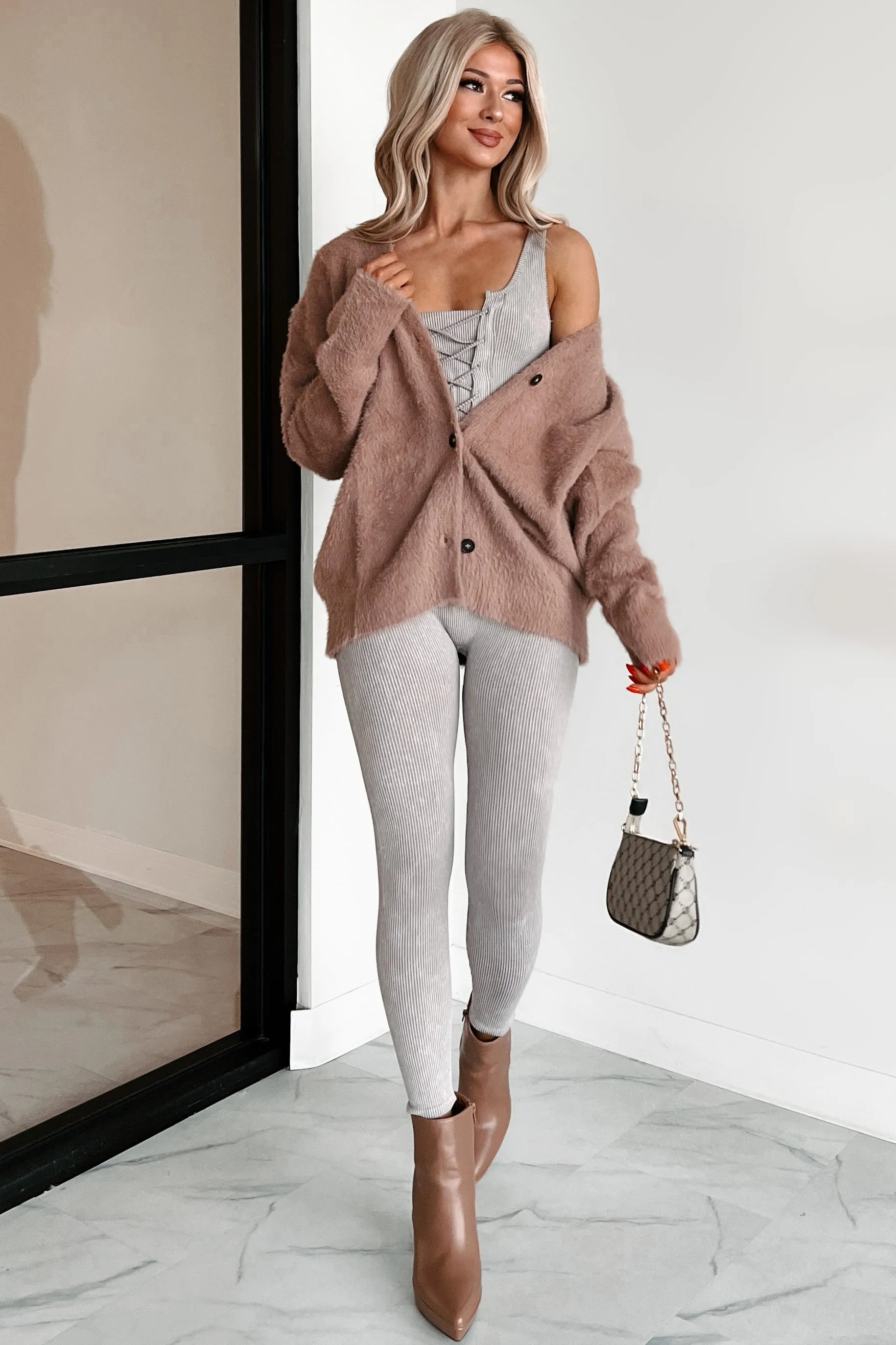 DOORBUSTER What Could Be Better Fuzzy Cardigan (Mauve)