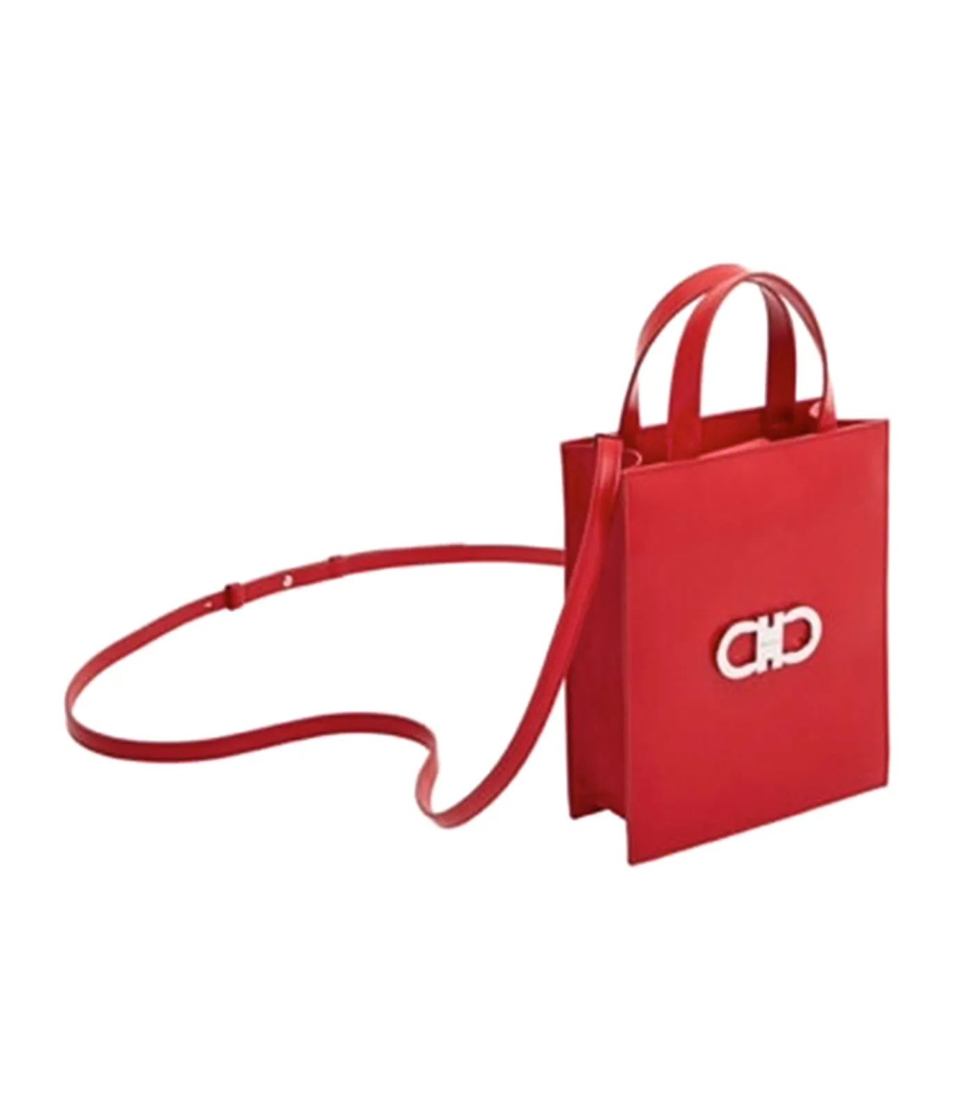 Double Gancini Mini Tote Bag Flame Red