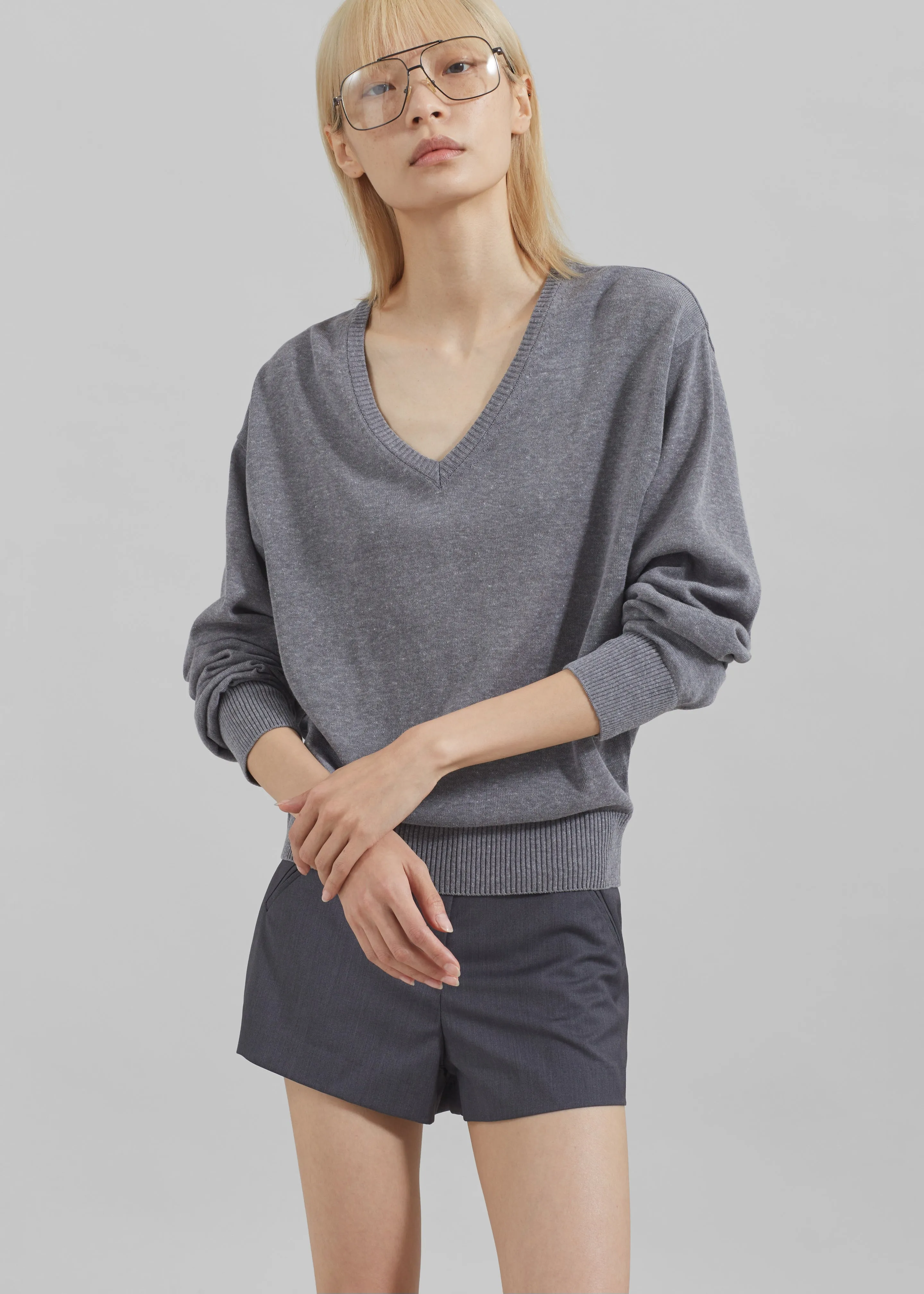 Eliora V Neck Sweater - Grey