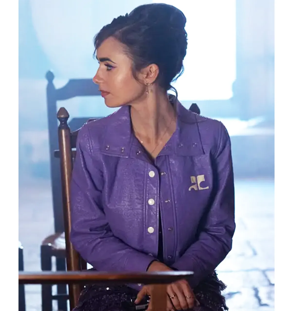 Emily In Paris S02 Lily Collins Purple Leather Jacket