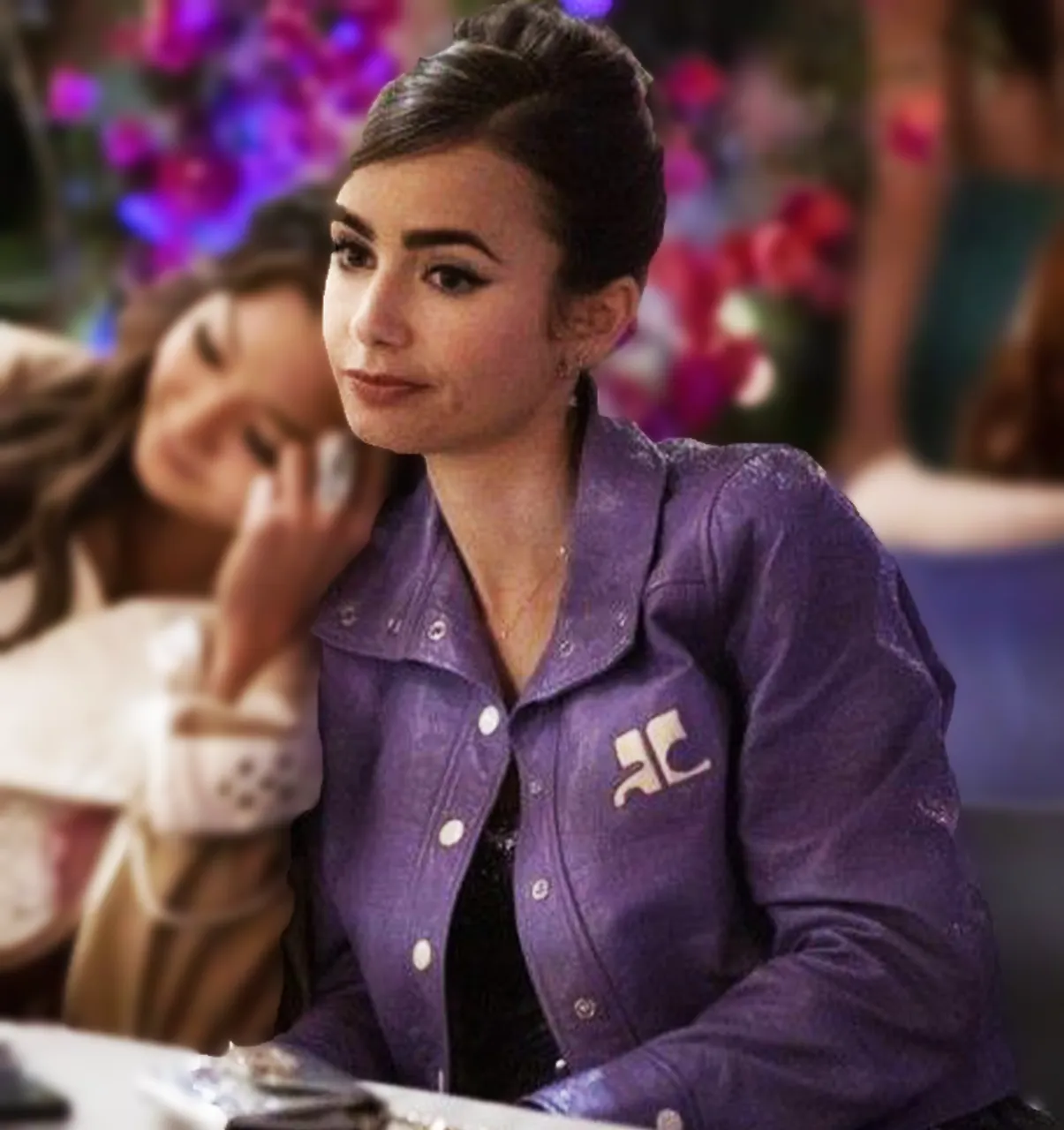 Emily In Paris S02 Lily Collins Purple Leather Jacket