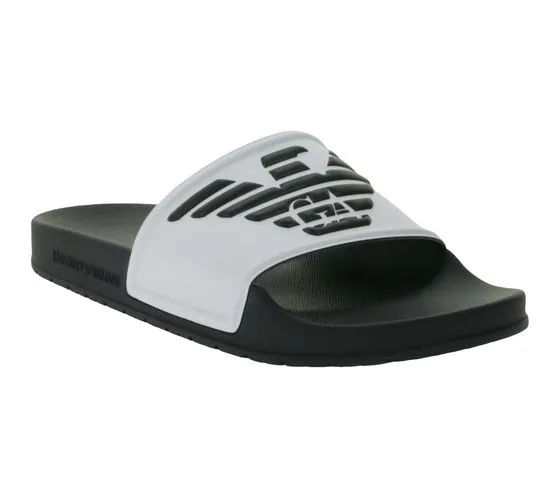 Emporio Armani Sliders Mules pour hommes Chaussures de bain Pantoufles de bain d'été XN747 XVPS06 D287 Noir/Blanc