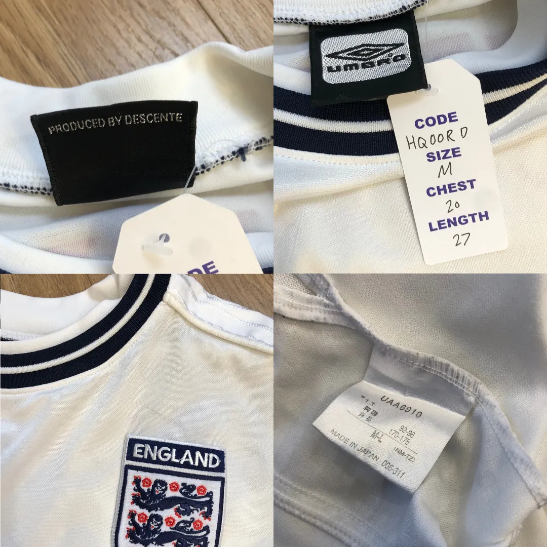 England 1999/2001 Beckham Original Umbro Home Football Shirt Medium