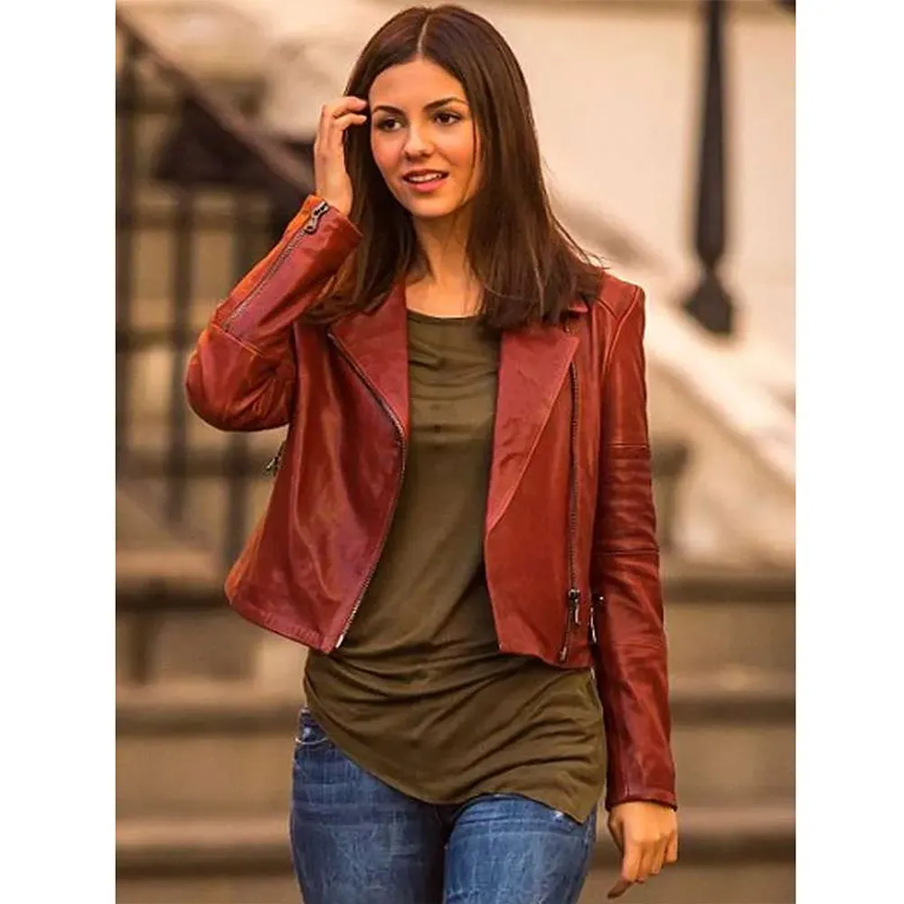 Eye Candy Victoria Justice Brown Cropped Leather Jacket