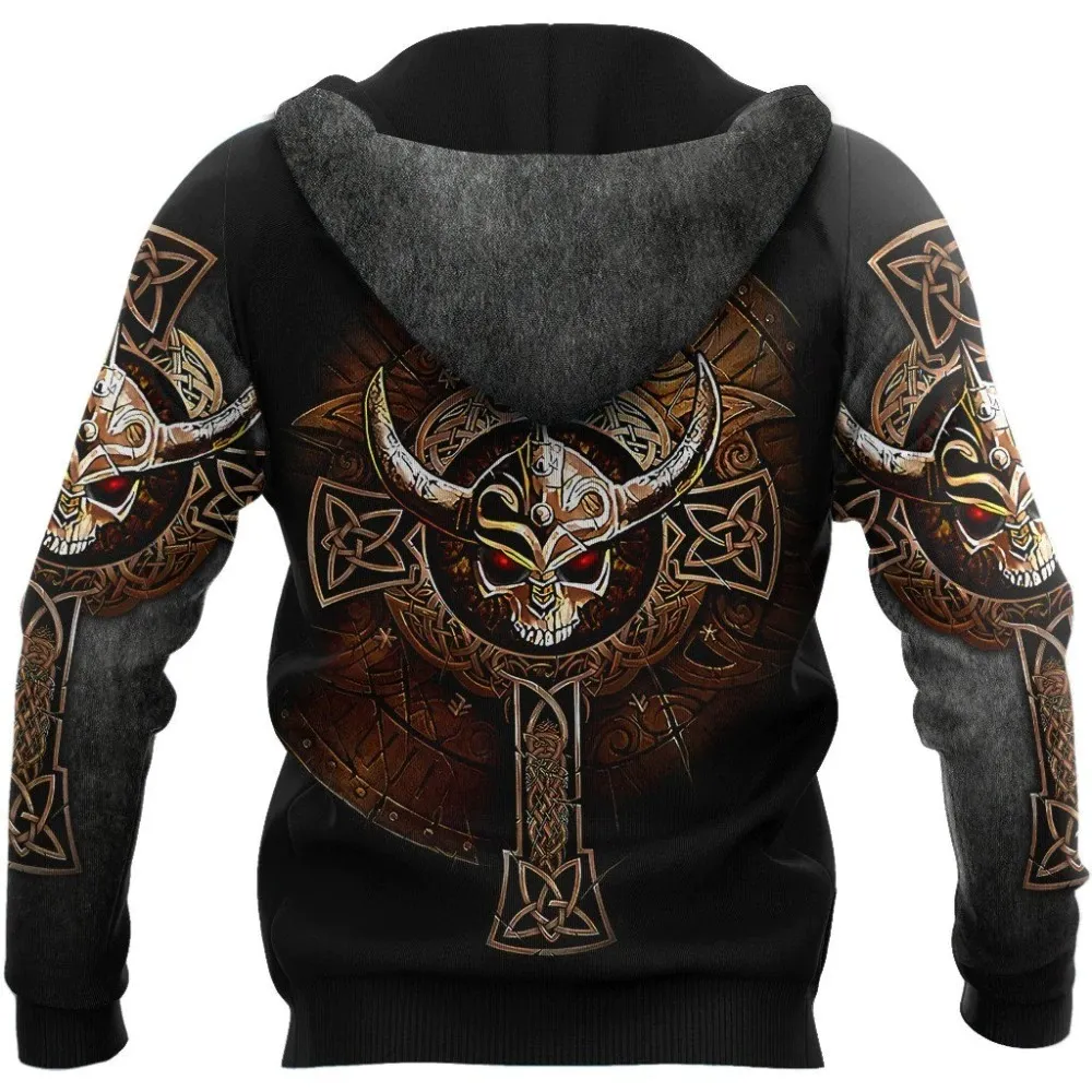 Fashion Hoodie Men's with print 3D Viking Skulls / Pullover in Gothic Style