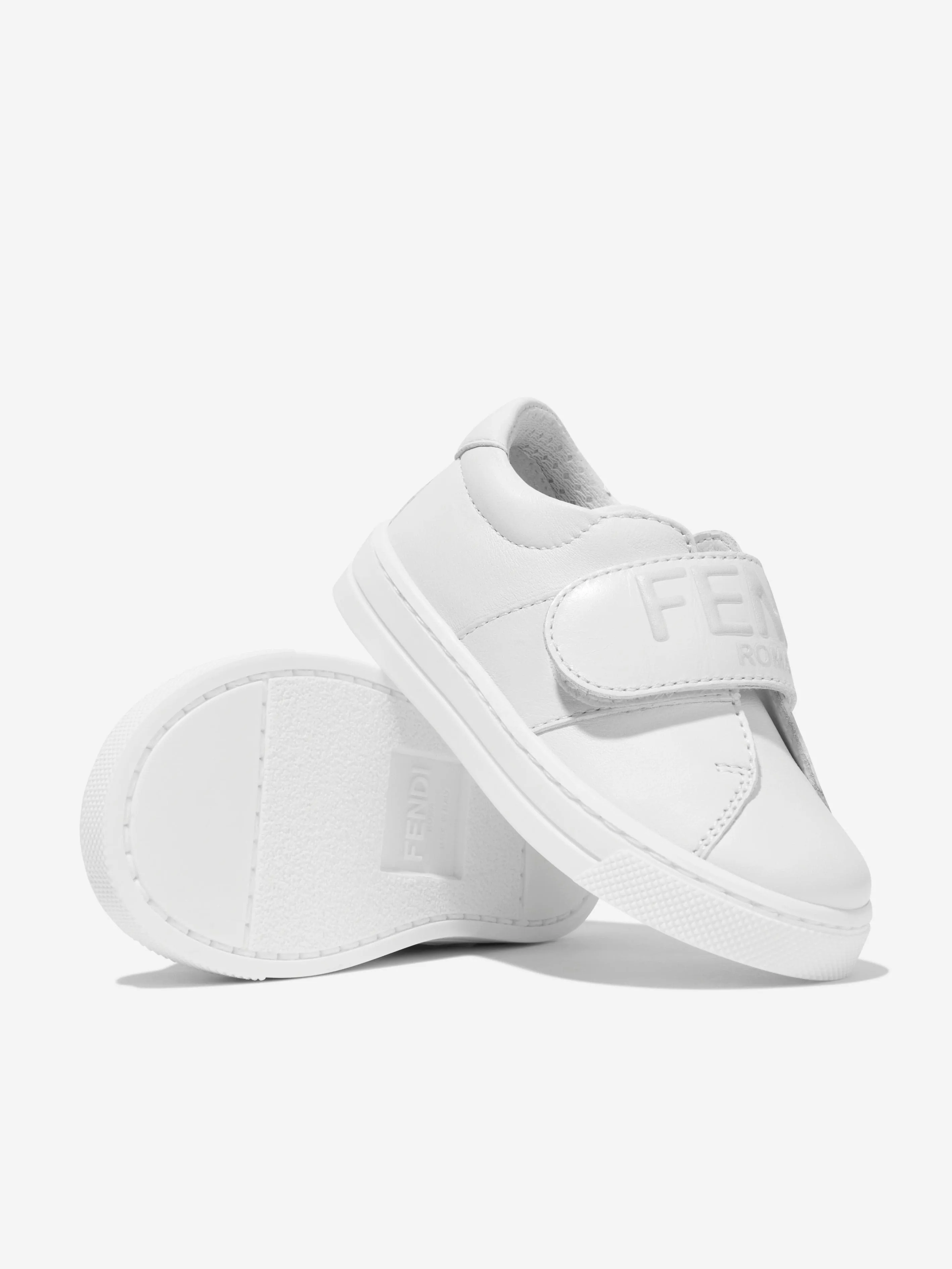 Fendi Kids Leather Logo Trainers in White