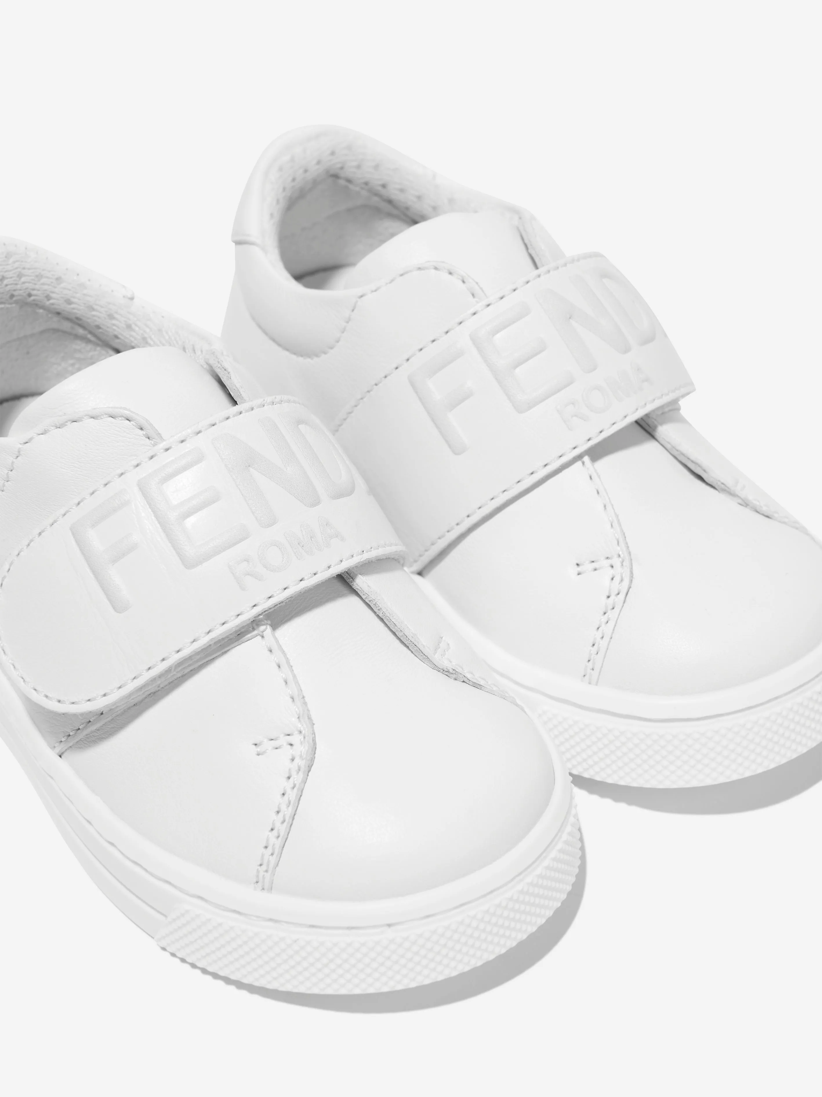 Fendi Kids Leather Logo Trainers in White