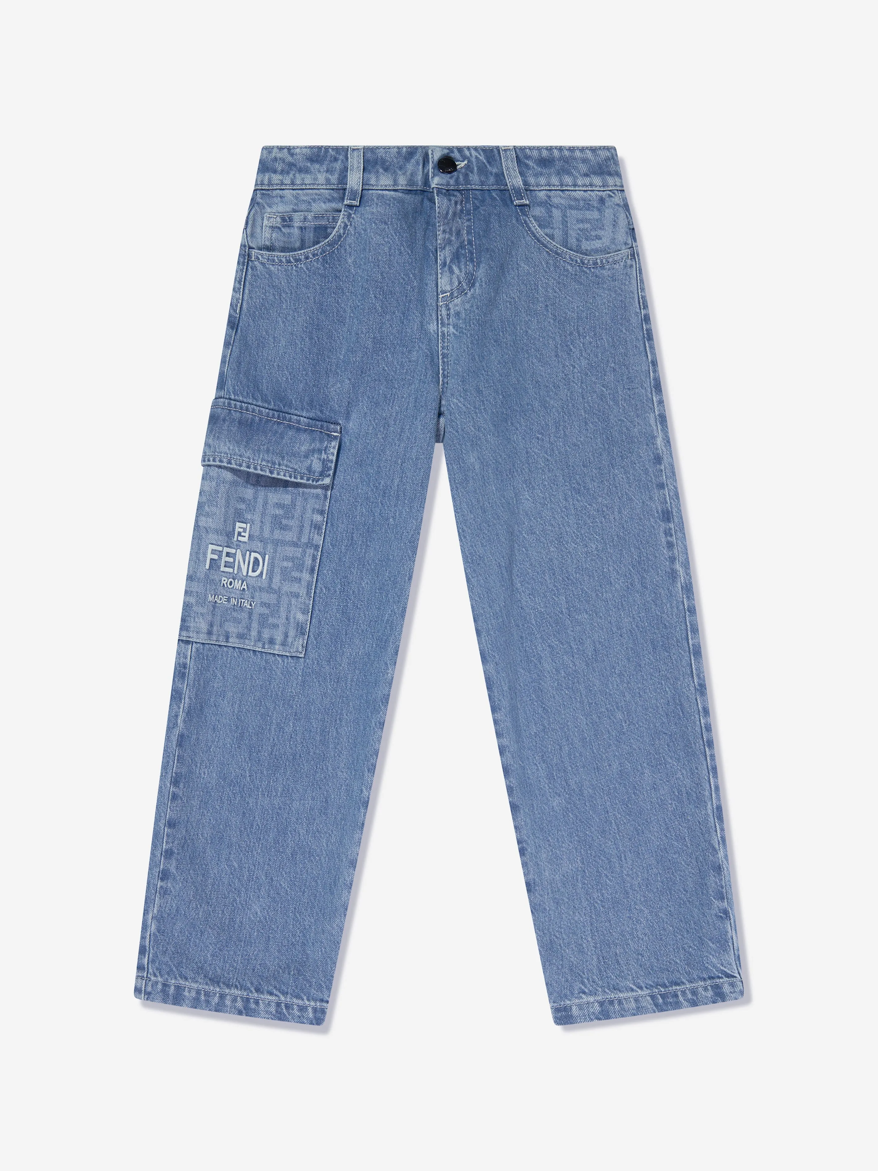 Fendi Kids Washed Denim Jeans in Blue