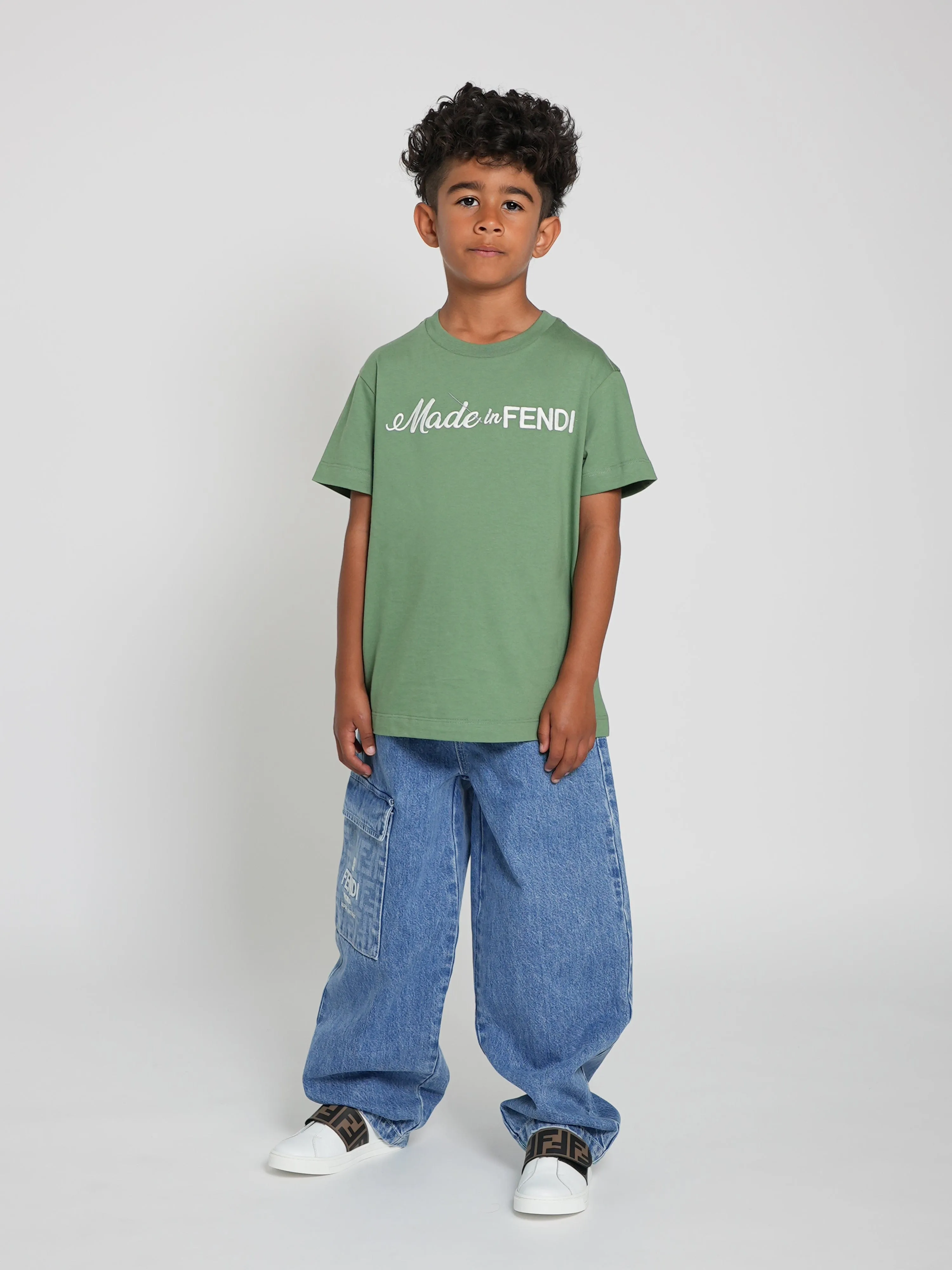 Fendi Kids Washed Denim Jeans in Blue