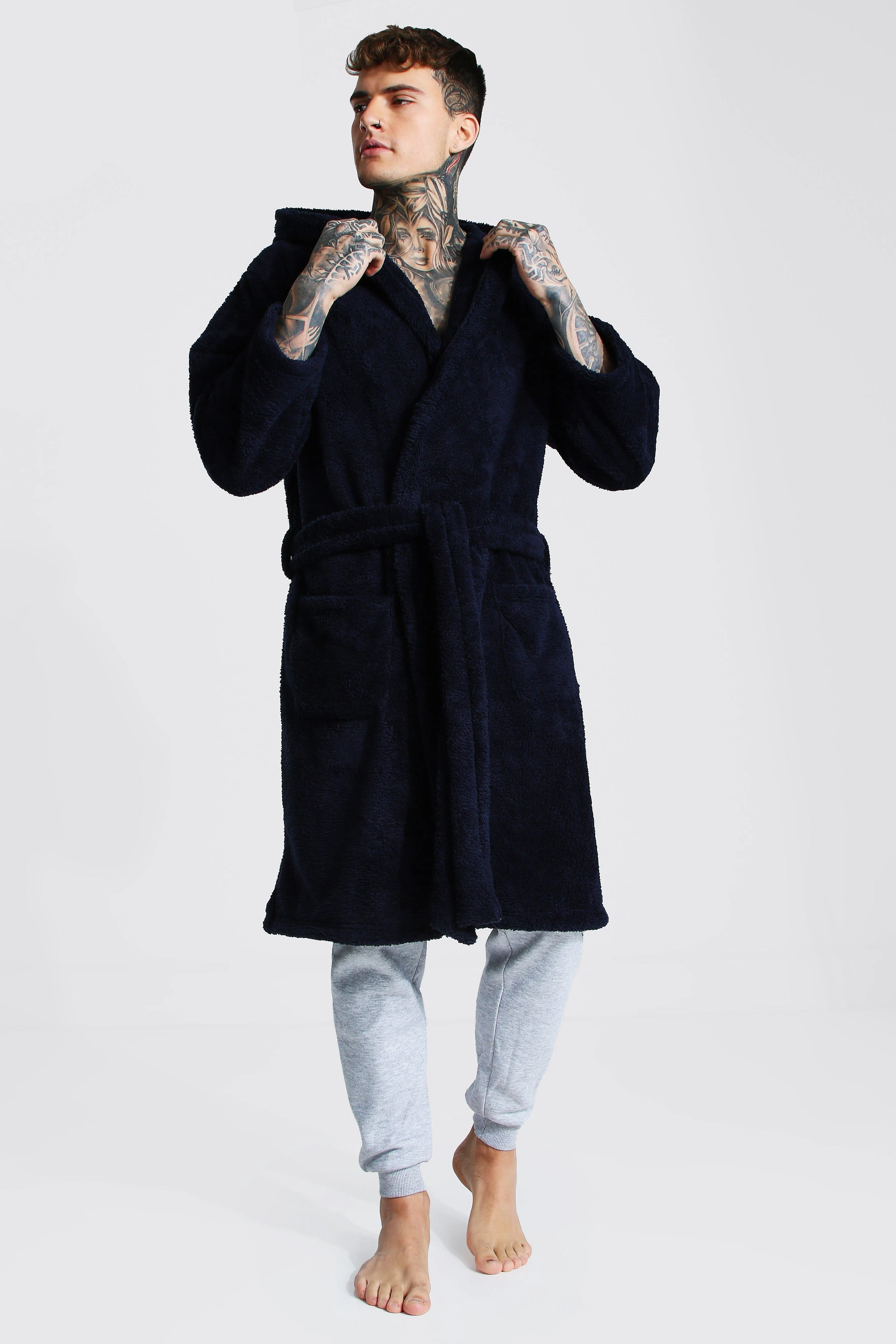 Fleece Hooded Dressing Gown | boohooMAN UK