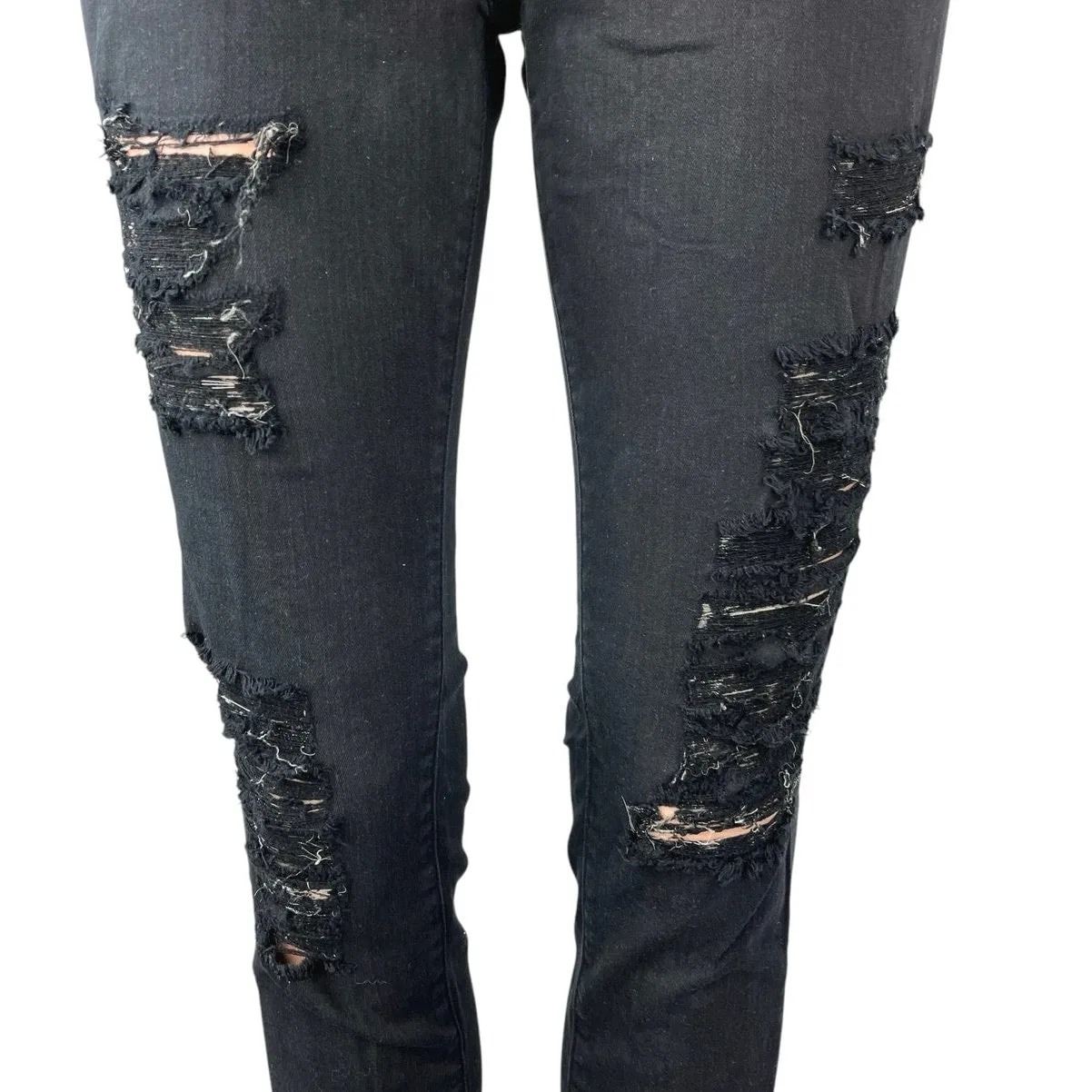 Frame Le Skinny de Jeanne Black Distressed Mid Rise Stretch Ankle Denim Jeans 27