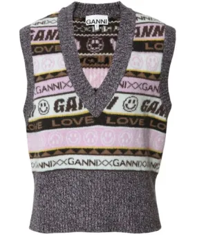 GANNI Graphic V-Neck Knitted Vest | Jules B