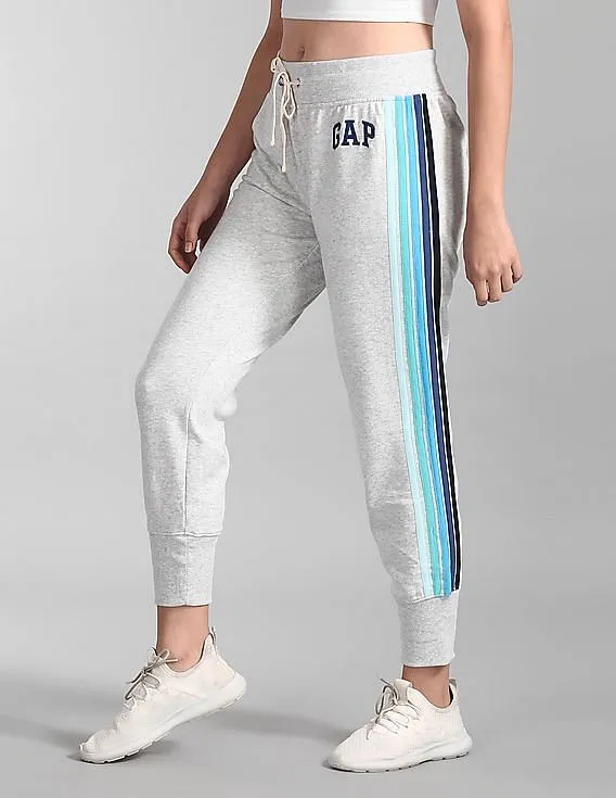 GAP Women Grey Vintage Soft Logo Side Stripe Joggers