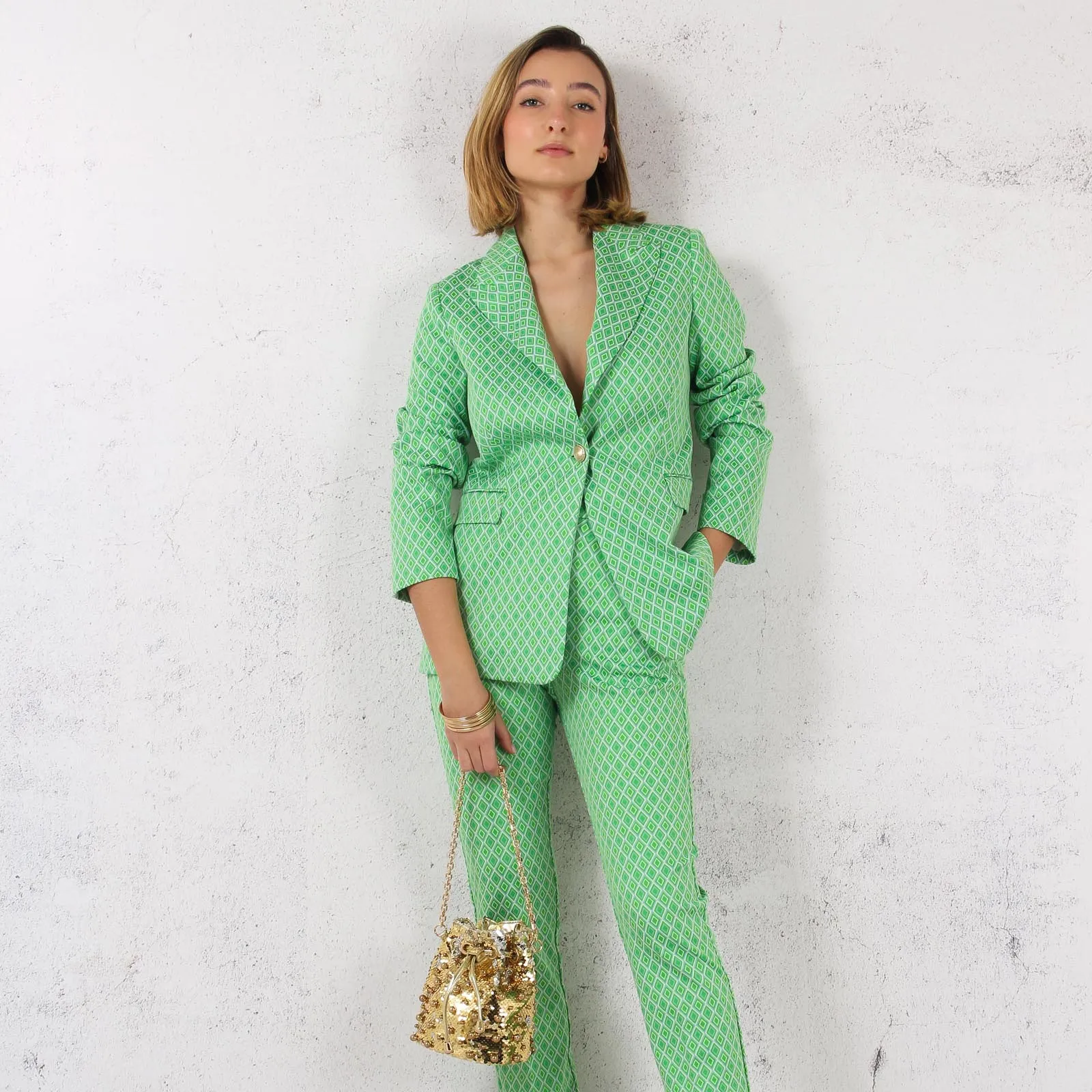 Giacca Lunga Geometrica Optical Green/natura