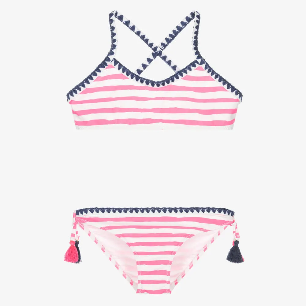 Girls Pink & White Striped Bikini