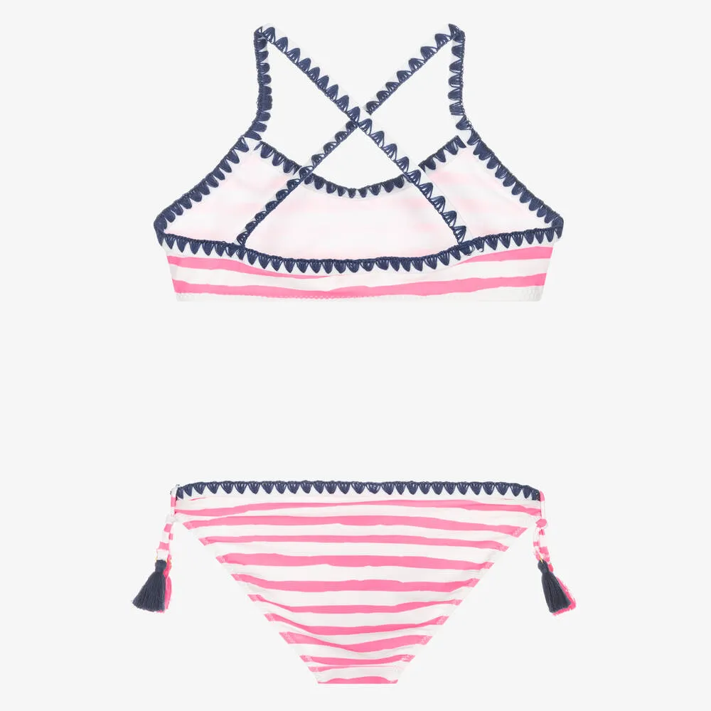 Girls Pink & White Striped Bikini