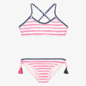 Girls Pink & White Striped Bikini